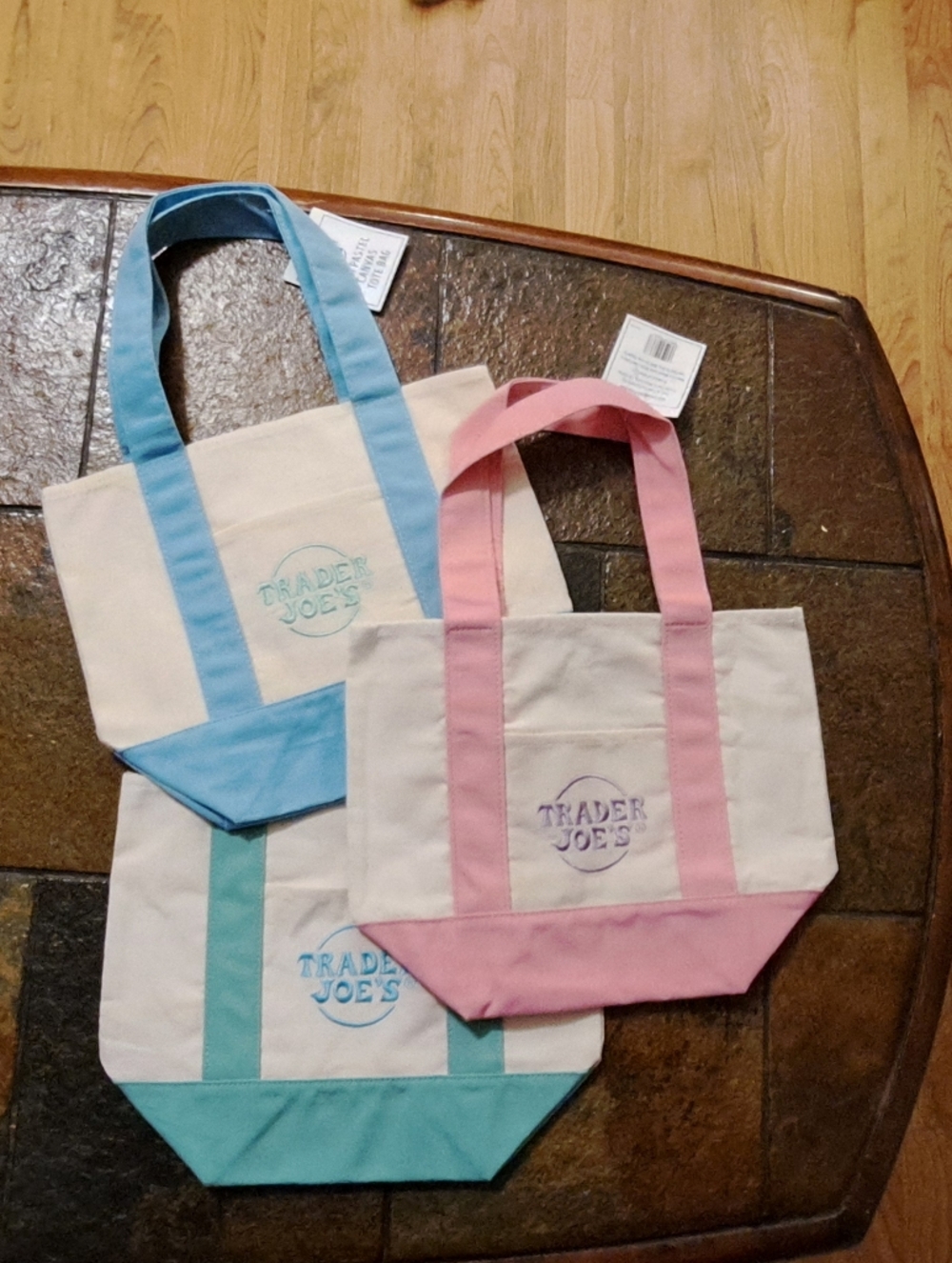 Set of 3- Trader Joe's Mini Tote Set- Pink, Blue, & Green - Picture 2 of 2